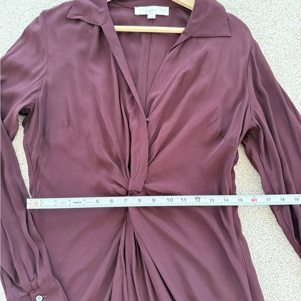 LOFT Deep Burgundy Twist Front Shirt Dress (6) - Picture 6 of 9